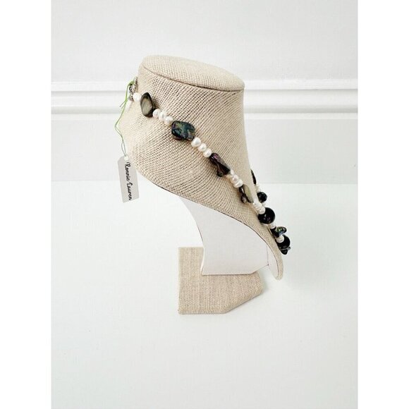 NWT Genuine Pearls & Painted Beads Necklace Black White - Picture 3 of 5